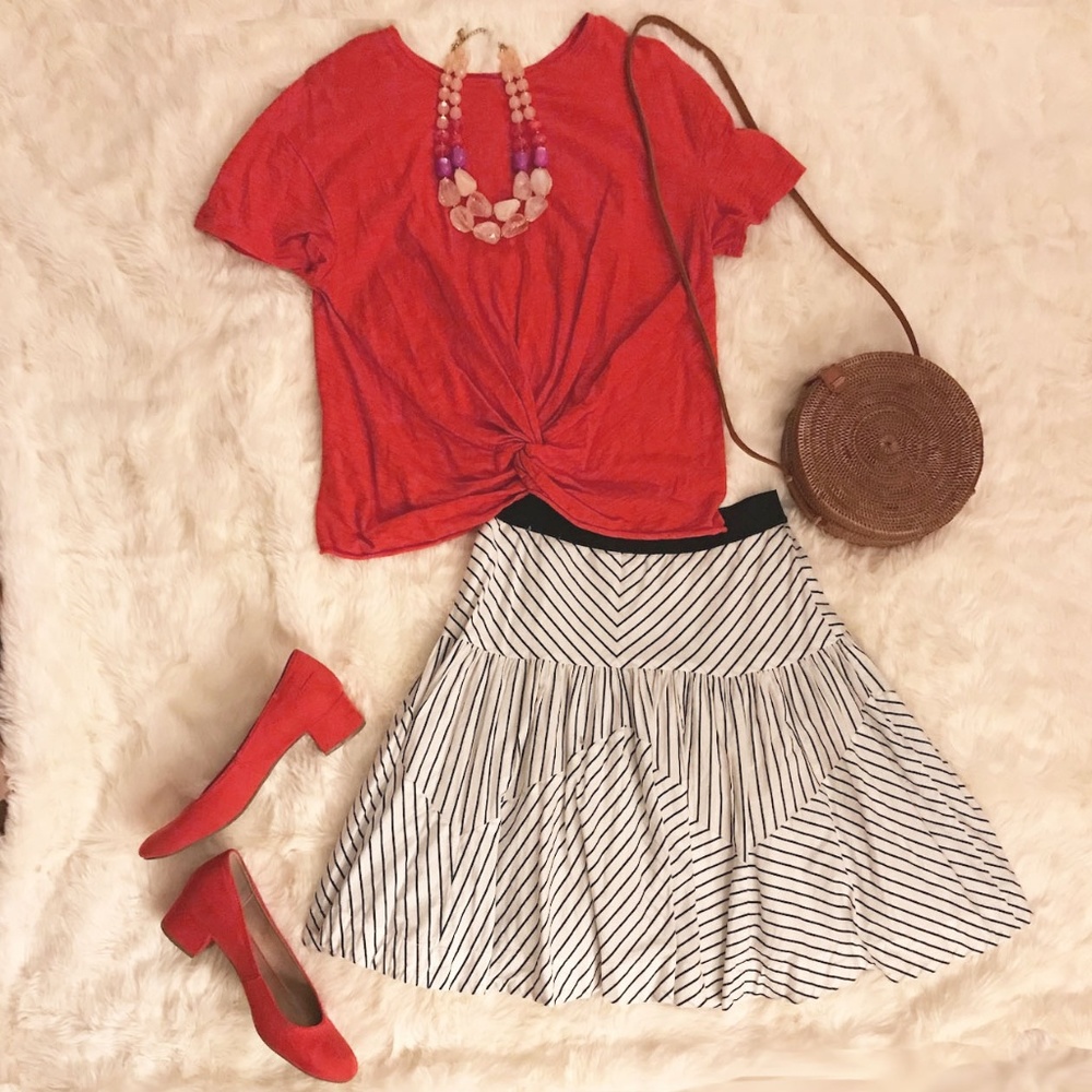Anthropologie Tiered Stripe Midi Skirt